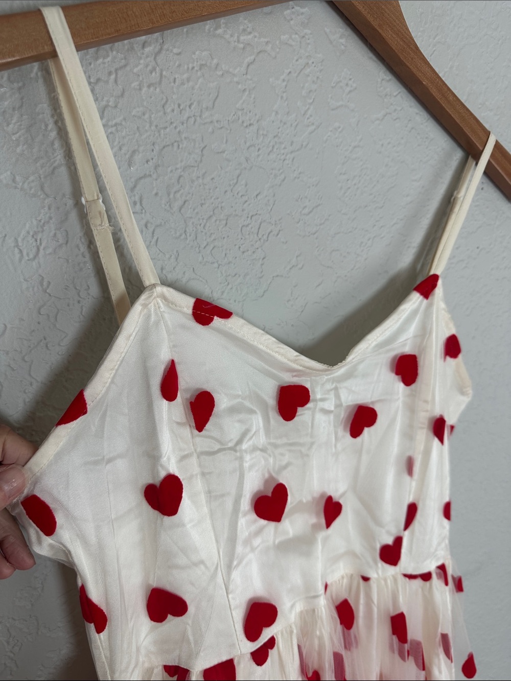 Queen of Hearts White Tulle Dress Red Velvet Heart Tulle Overlay Whimsical - Picture 5 of 7
